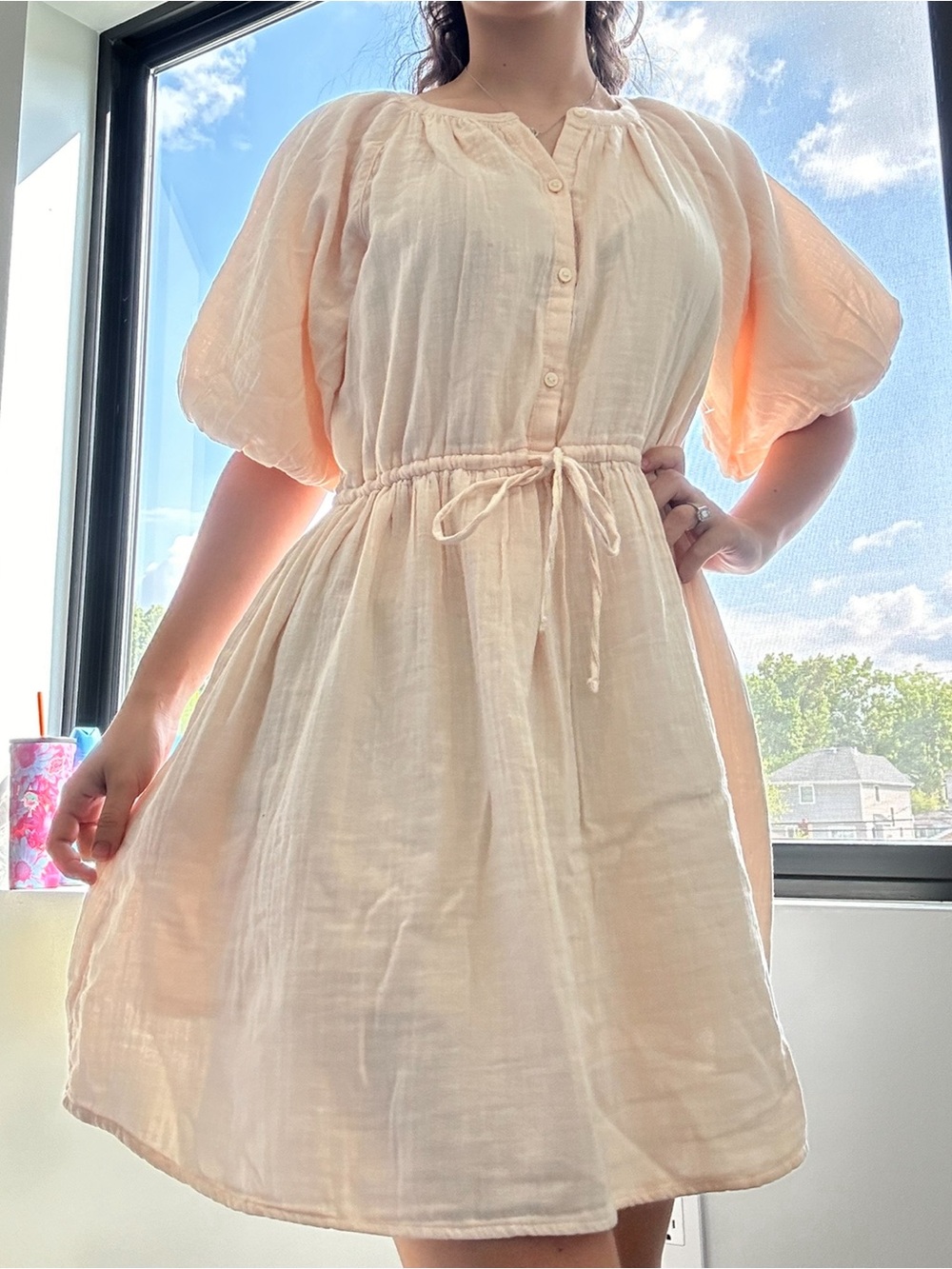 Old Navy Blush Peach Tie-Waist Mini Dress